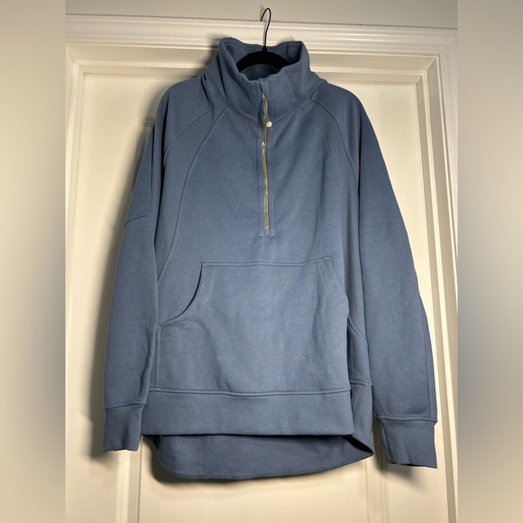 Lululemon Oversized Scuba Wash Denim Blue Funnel-Neck Half Zip w/ Gold Hardware - Picture 5 of 6